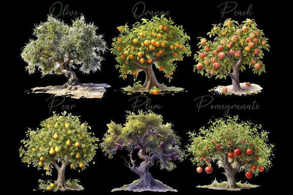 Fruit Tree Clipart, Garden Trees PNG Bundle