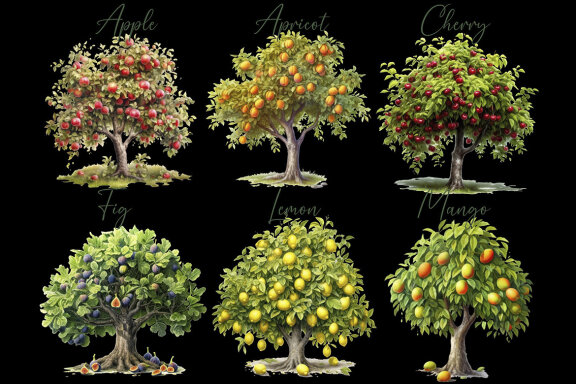 Fruit Tree Clipart, Garden Trees PNG Bundle