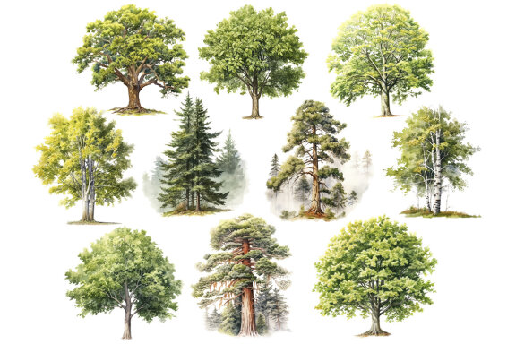 Forest Trees PNG Bundle, Summer Tree Clipart