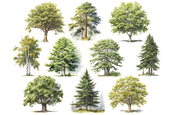 Forest Trees PNG Bundle, Summer Tree Clipart
