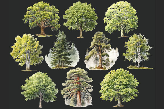 Forest Trees PNG Bundle, Summer Tree Clipart