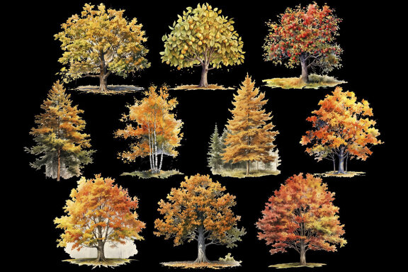 Fall Forest Trees PNG Bundle, Autumn Tree Clipart