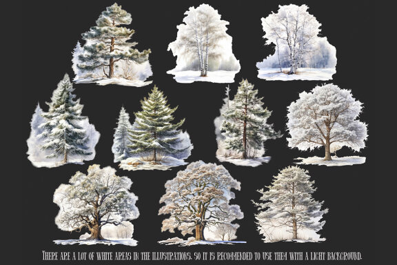 Winter Forest Trees PNG Bundle, Snowy Tree Clipart