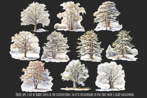 Winter Forest Trees PNG Bundle, Snowy Tree Clipart