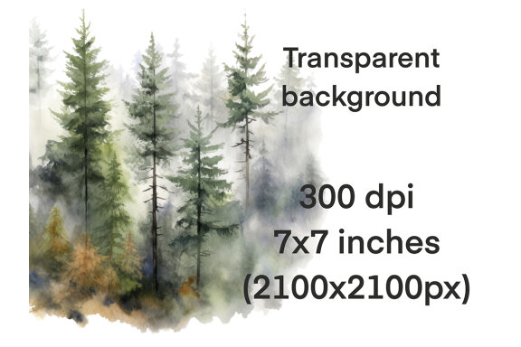 Foggy Pine Forest Clipart, Watercolor Landscape PNG Bundle