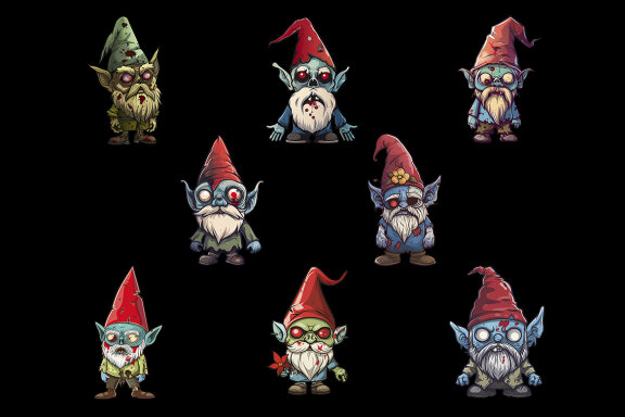Zombie Gnomes PNG Bundle, Funny Horror Clipart