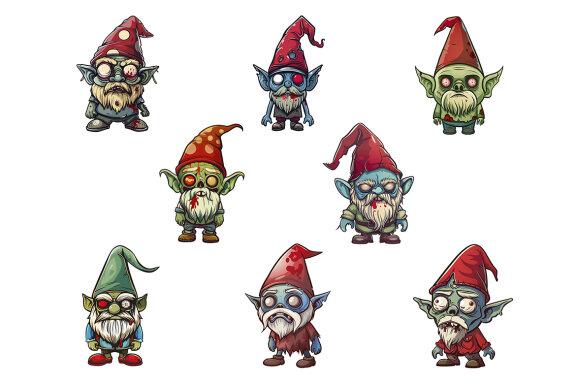 Zombie Gnomes PNG Bundle, Funny Horror Clipart