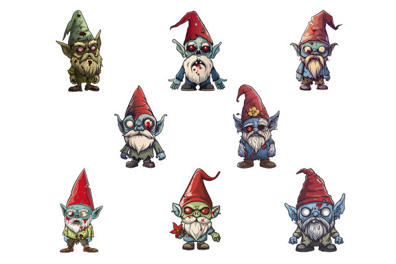 Zombie Gnomes PNG Bundle, Funny Horror Clipart