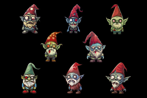 Zombie Gnomes PNG Bundle, Funny Horror Clipart