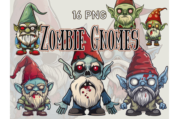 Zombie Gnomes PNG Bundle, Funny Horror Clipart