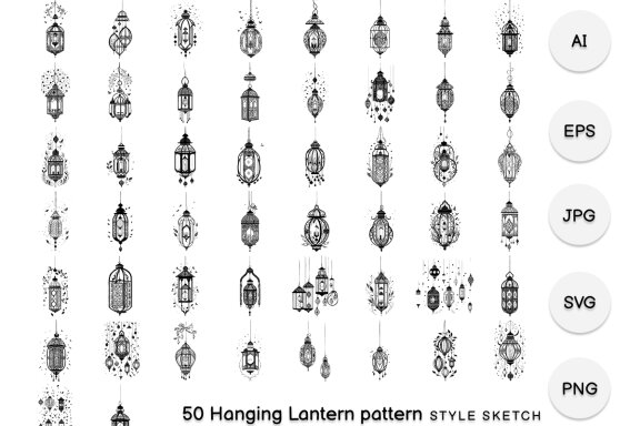 Hanging Lantern Pattern Element Black