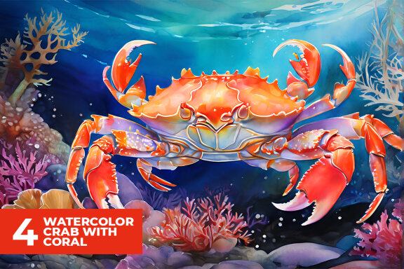 4 Watercolor Crab with Vivid Coral Stock Images