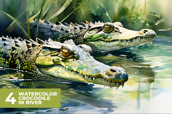 4 Watercolor Crocodile in River Stock Images