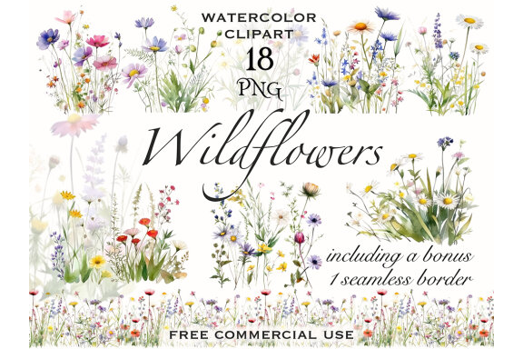 Watercolor Wildflowers PNG Bundle