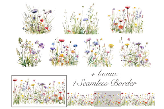 Watercolor Wildflowers PNG Bundle
