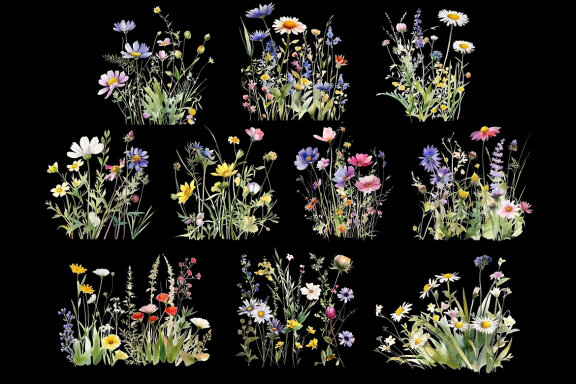 Watercolor Wildflowers PNG Bundle
