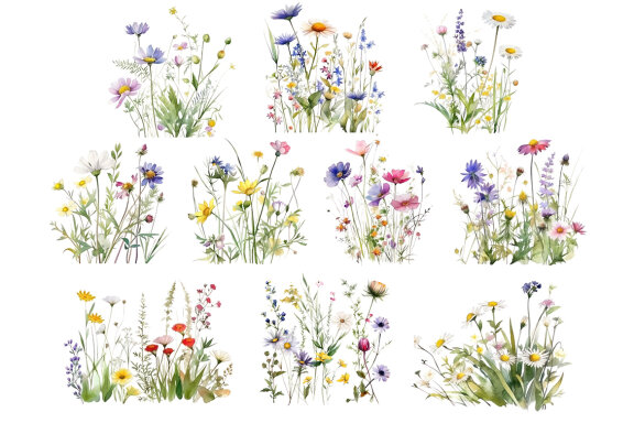 Watercolor Wildflowers PNG Bundle