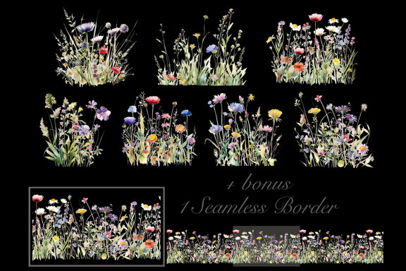 Watercolor Wildflowers PNG Bundle