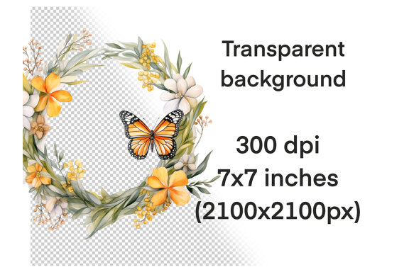 Yellow Wreath PNG bundle, Watercolor Flowers Clipart