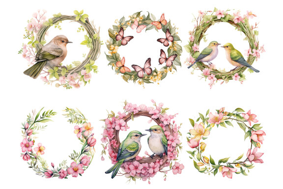 Pink Wreath PNG bundle, Watercolor Flowers Clipart