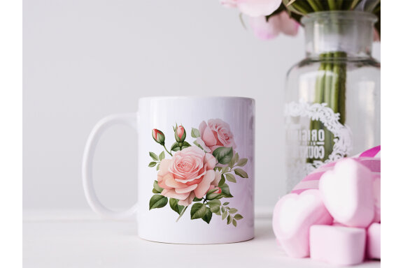 Pink Roses PNG Bundle, Watercolor Flowers Clipart