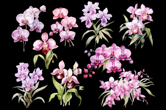 Watercolor Orchid PNG Bundle