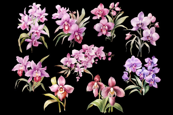Watercolor Orchid PNG Bundle