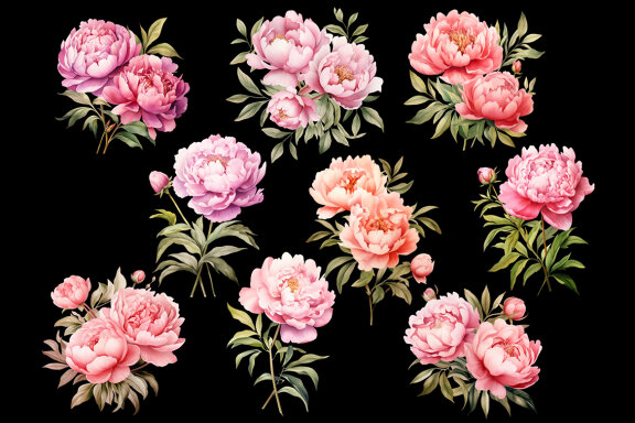 Pink Peony PNG Bundle, Watercolor peonies clipart