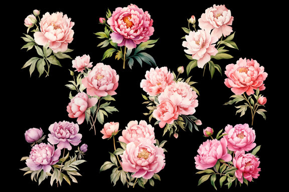 Pink Peony PNG Bundle, Watercolor peonies clipart