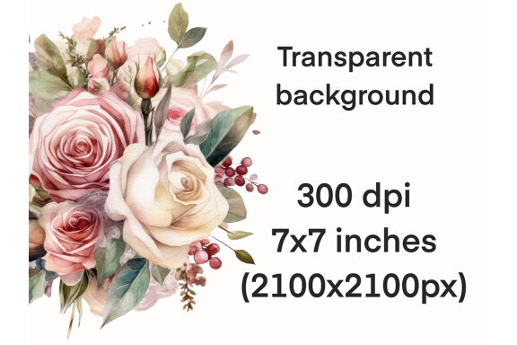 Pink & Beige Flower Bouquet PNG Bundle, Watercolor Flowers Clipart