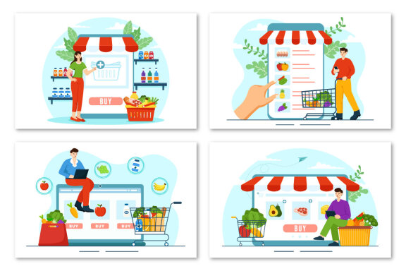 9 Online Grocery Store Illustration