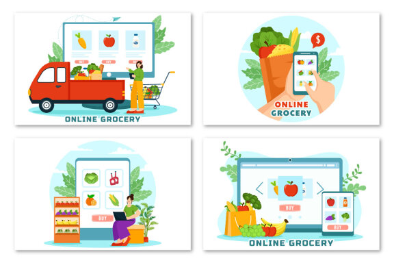 9 Online Grocery Store Illustration