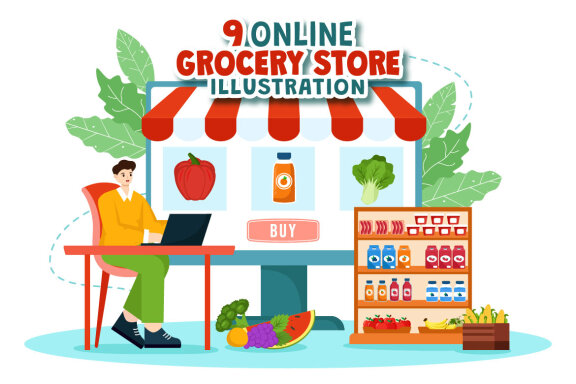 9 Online Grocery Store Illustration