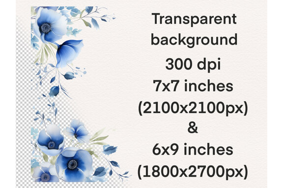 Blue California Poppy PNG Bundle, Watercolor flowers clipart