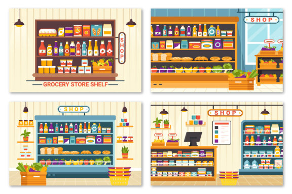 10 Grocery Store Shelf Illustration