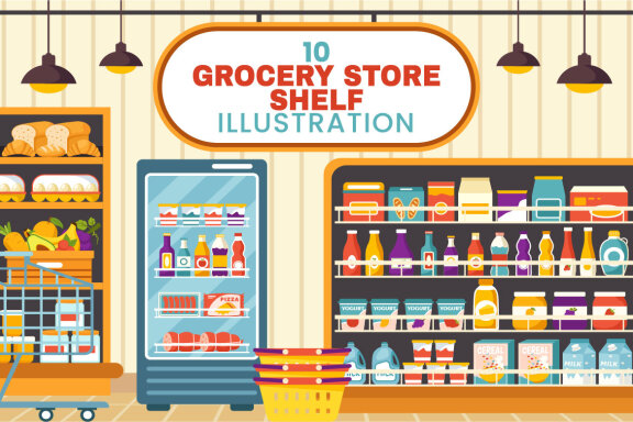 10 Grocery Store Shelf Illustration