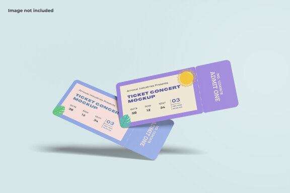 Colorful Floating Concert Ticket Mockup