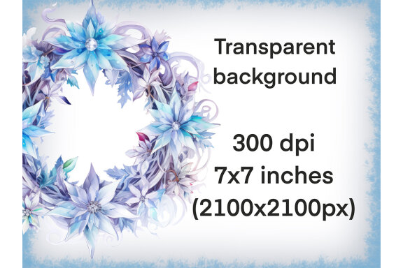 Ice Winter Wreath PNG bundle, Watercolor Flowers Clipart