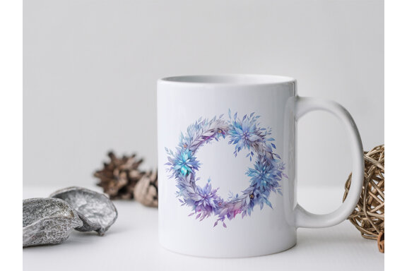 Ice Winter Wreath PNG bundle, Watercolor Flowers Clipart
