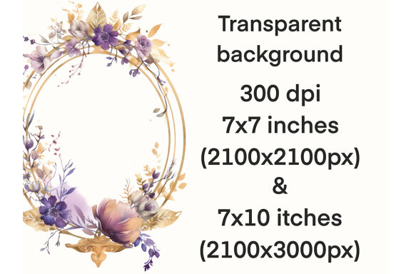 Lilac & Gold Flower Frames PNG Bundle
