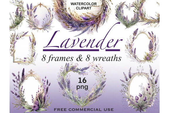 Lavender Frames & Wreaths PNG Bundle