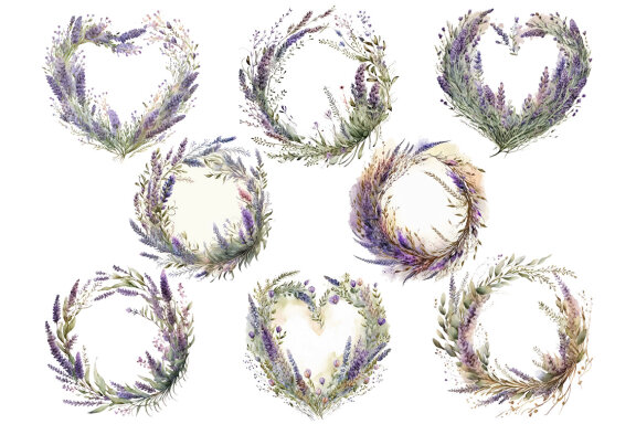 Lavender Frames & Wreaths PNG Bundle