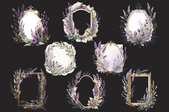 Lavender Frames & Wreaths PNG Bundle
