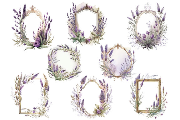 Lavender Frames & Wreaths PNG Bundle