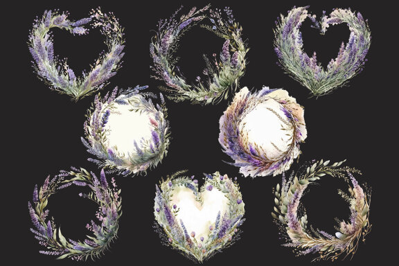 Lavender Frames & Wreaths PNG Bundle