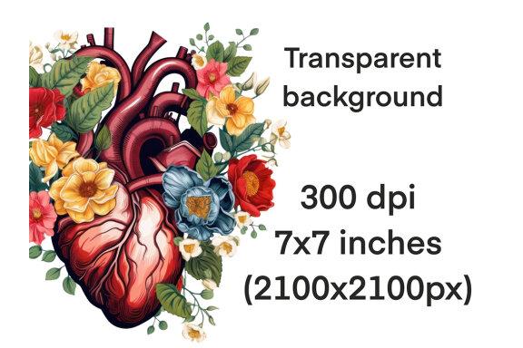 Floral Anatomical Hearts PNG Bundle