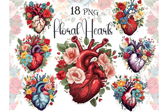 Floral Anatomical Hearts PNG Bundle