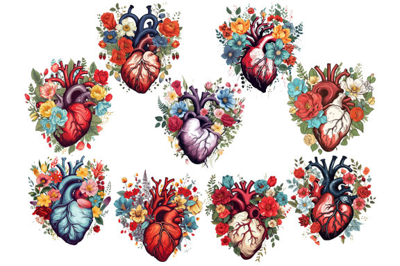 Floral Anatomical Hearts PNG Bundle
