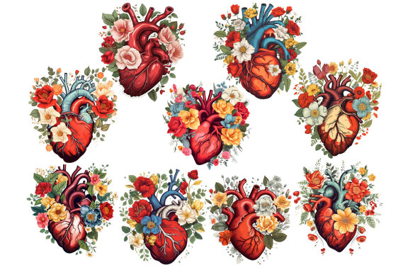 Floral Anatomical Hearts PNG Bundle