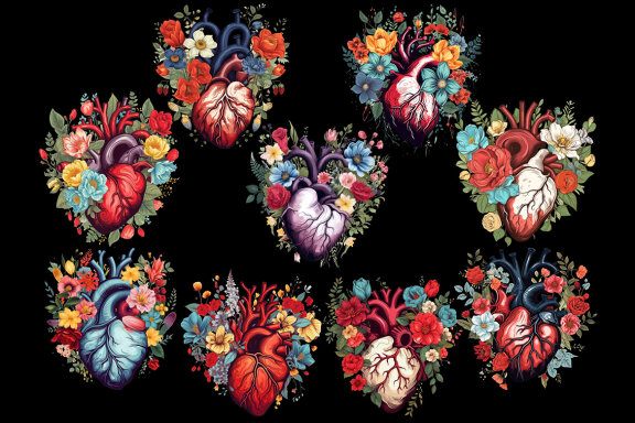 Floral Anatomical Hearts PNG Bundle